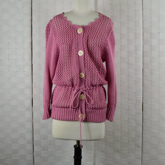 GAP Sweaters - GAP Boho Crocheted Pink Button Up Sweater, Size L